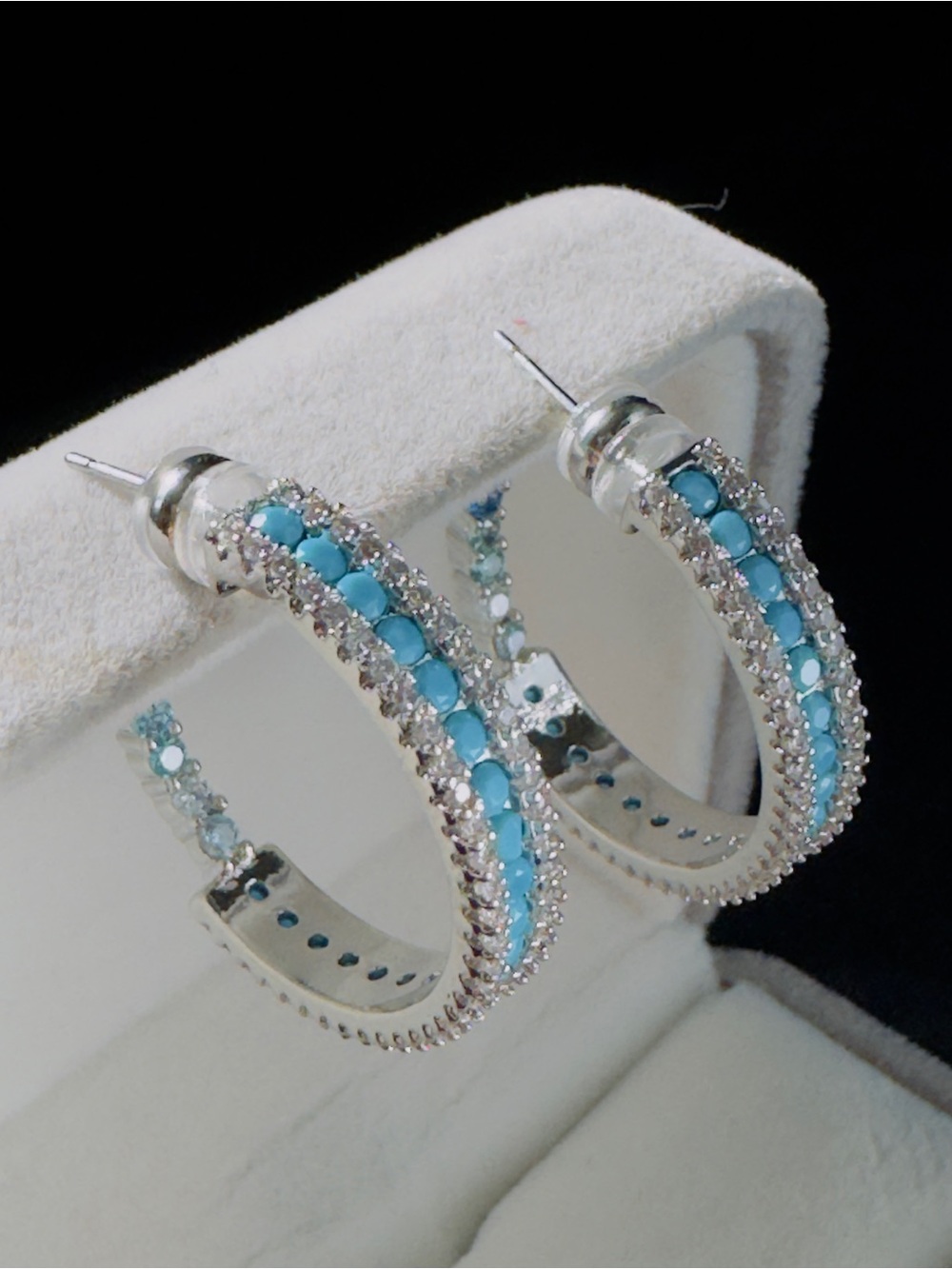 Turquoise Crystal Hoop Earrings - Women Jewelry